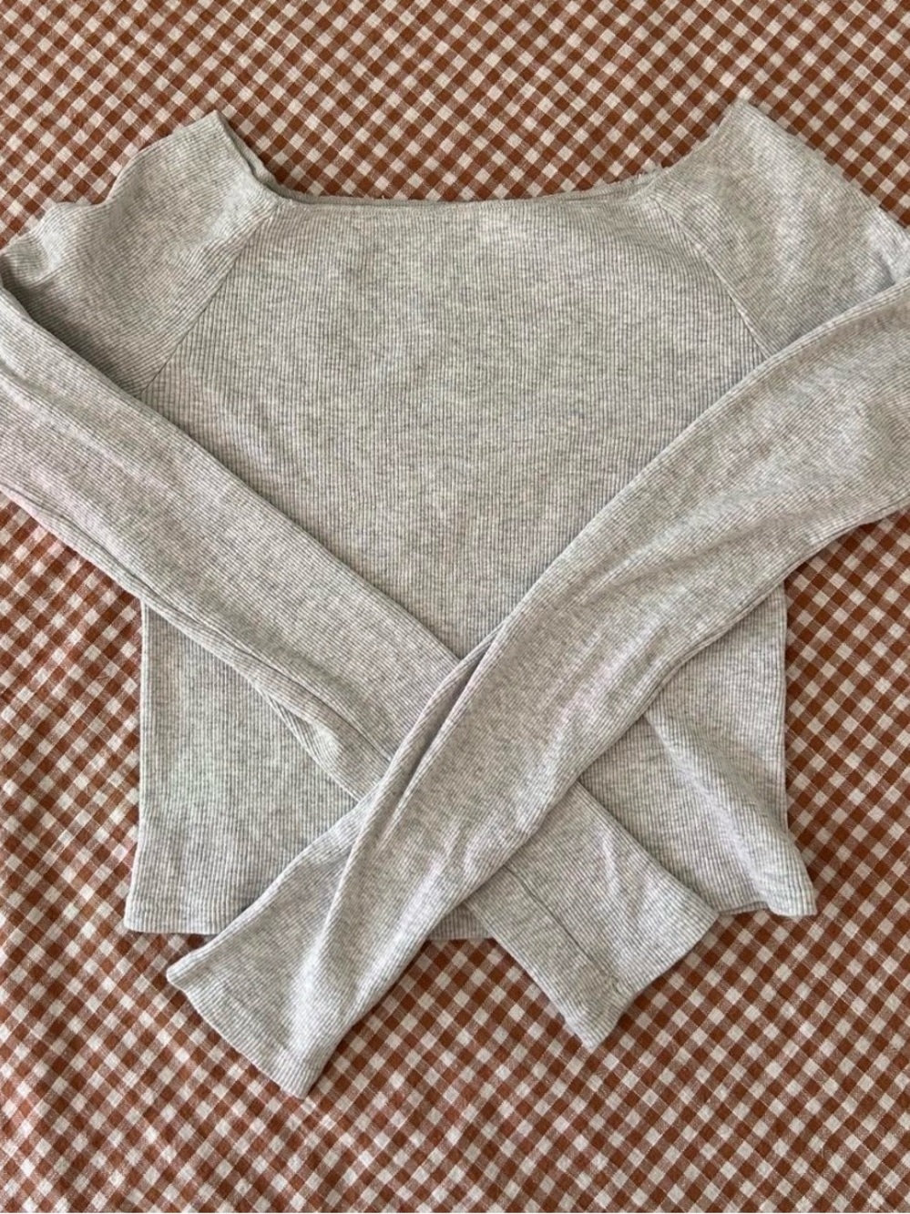 Light Gray Ribbed Long Sleeve Top